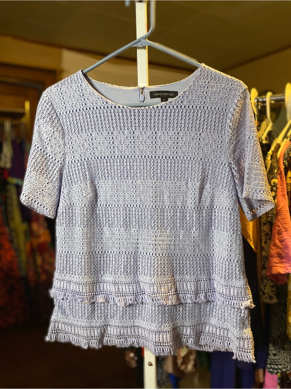Banana Republic Light Lavender Crochet Short Sleeve Top